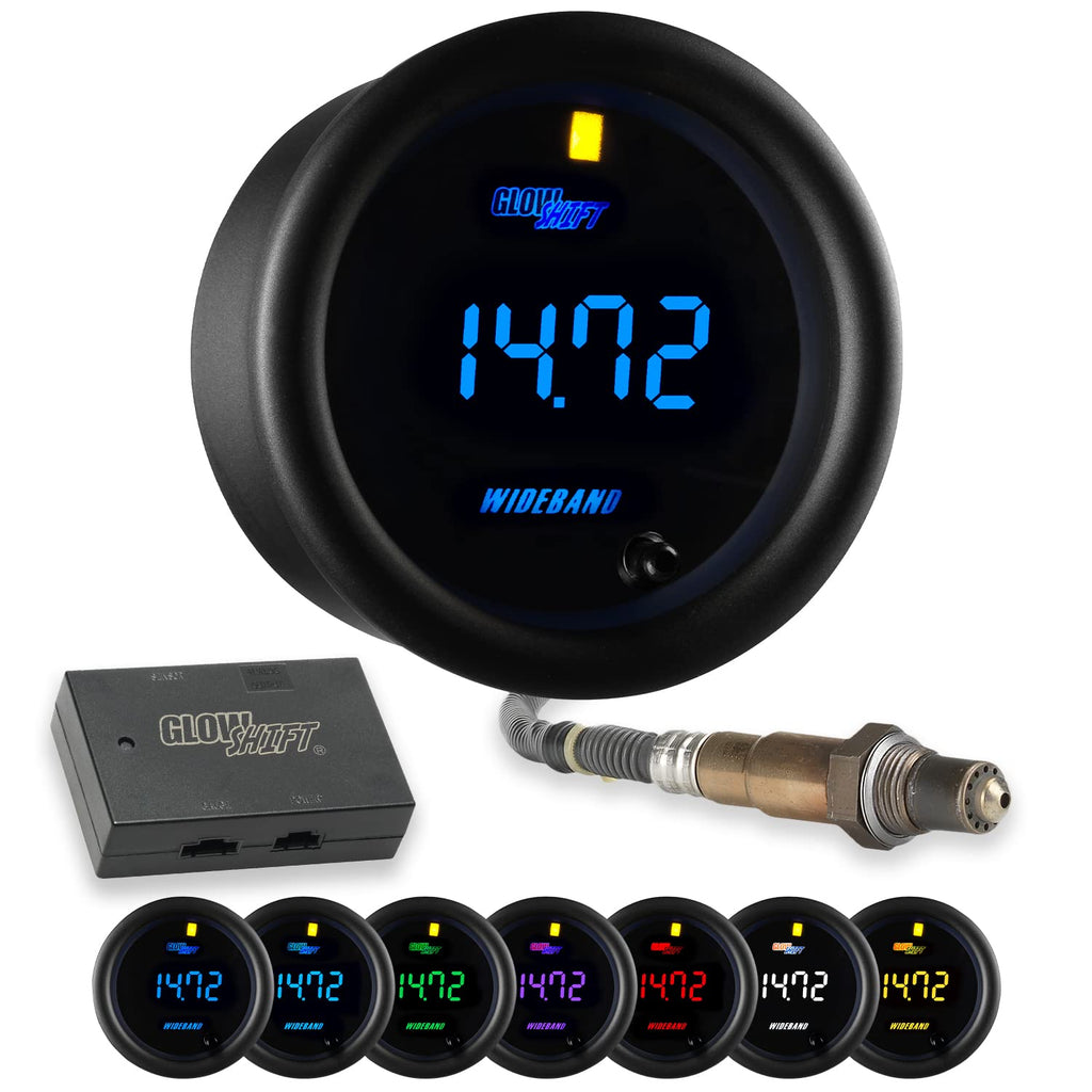 Black 7 Color Digital Wideband Air / Fuel Ratio AFR Gauge Kit with Oxygen Sensor T433