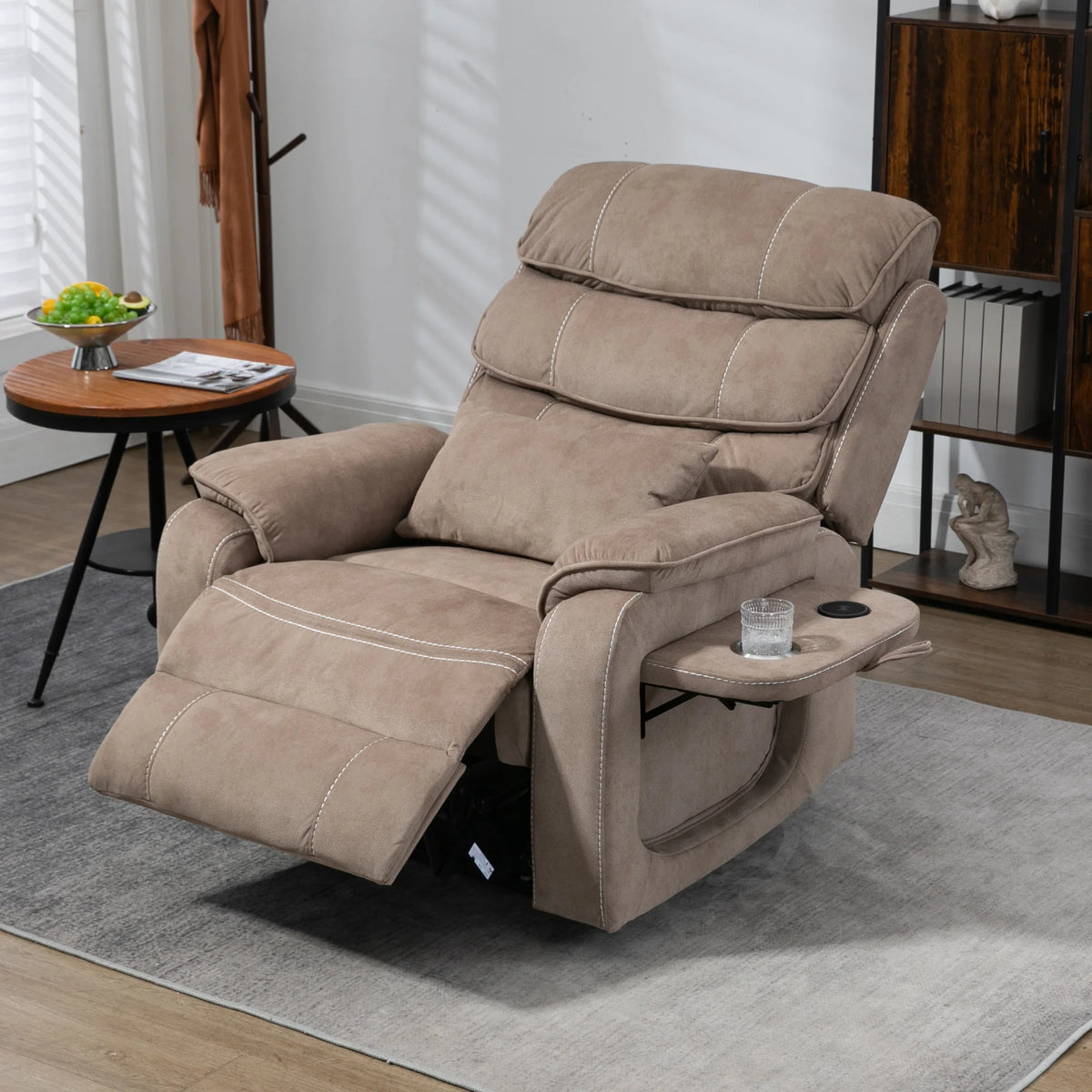 Lay Flat Recliner with Tabletop, Wireless Phone Charger, Cup Holder & Lumbar Pillow, Dual Motor Lift Chair, 400 lbs Capacity L77540