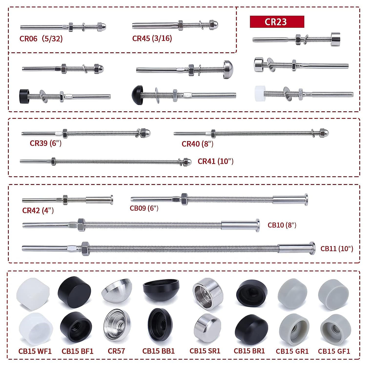 30Pack Hand Swage Tensioner Fitting for 1/8 Cable Railing T316 Stainless Steel Hardware E417549