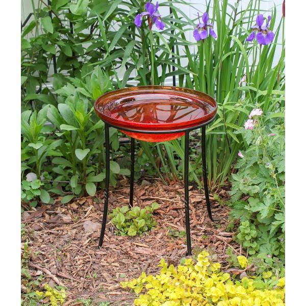 Red Crackle Birdbath with Rail Mount Bracket Z89858