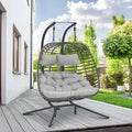 Light Grey 2 Person Hanging Wicker Egg Chair with Stand K72402