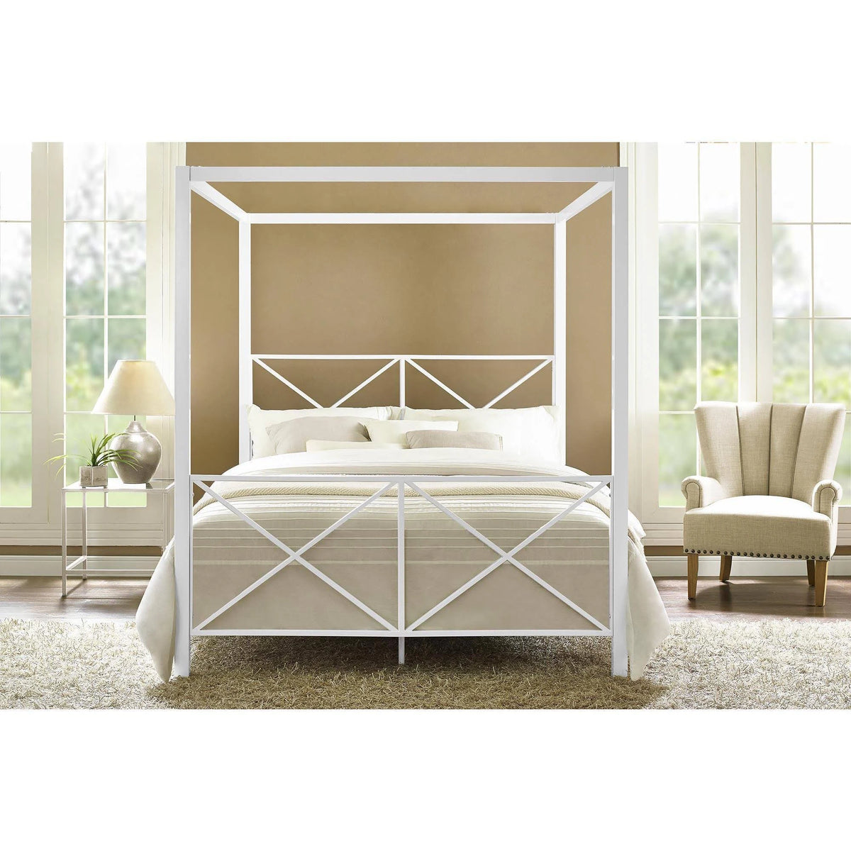 White Metal Canopy Bed Queen W304008