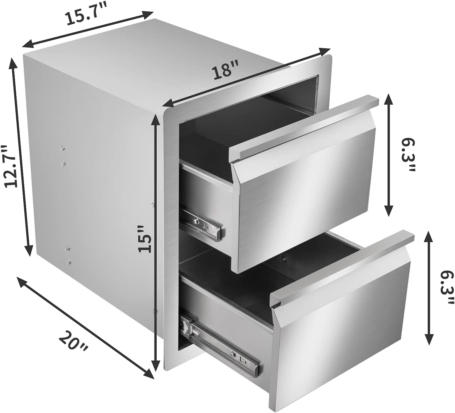 Stainless Steel Double Access BBQ Drawers Box Frame Style Flush Mount Outdoor Kitchen Storage Double Drawers P943906