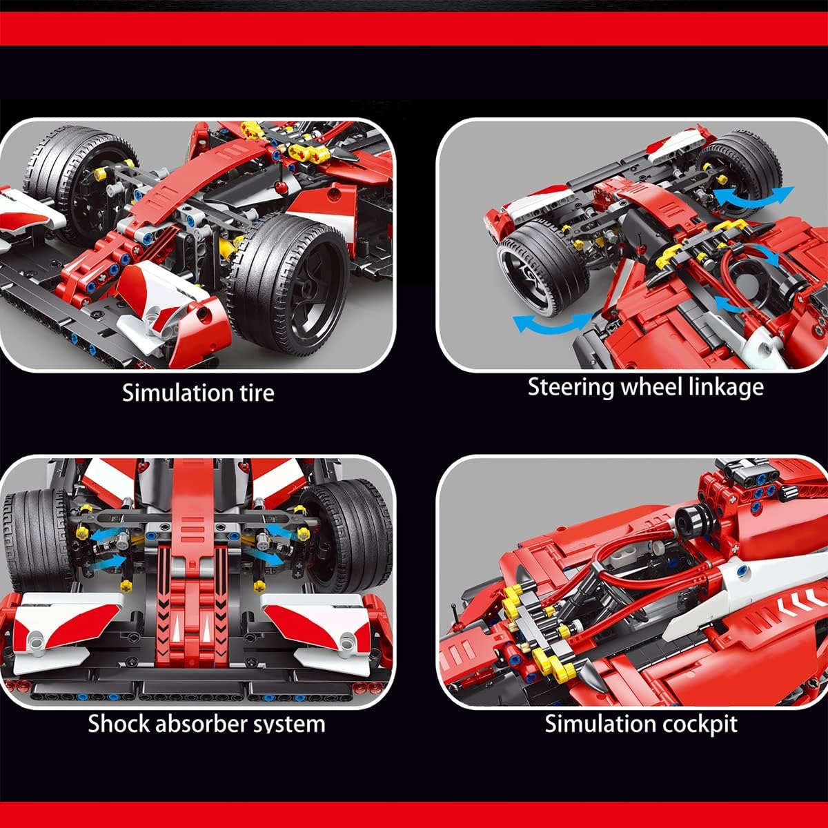 Red Super Sports Car MOC Building Blocks Kit, 1:10 Scale Sports Car Model Toys (1250 Pcs) I375858
