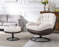 White Linen Swivel Chair with Ottoman G39318