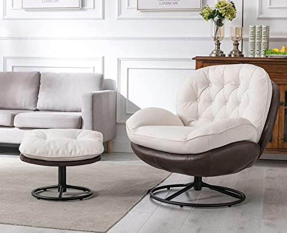 White Linen Swivel Chair with Ottoman G39318