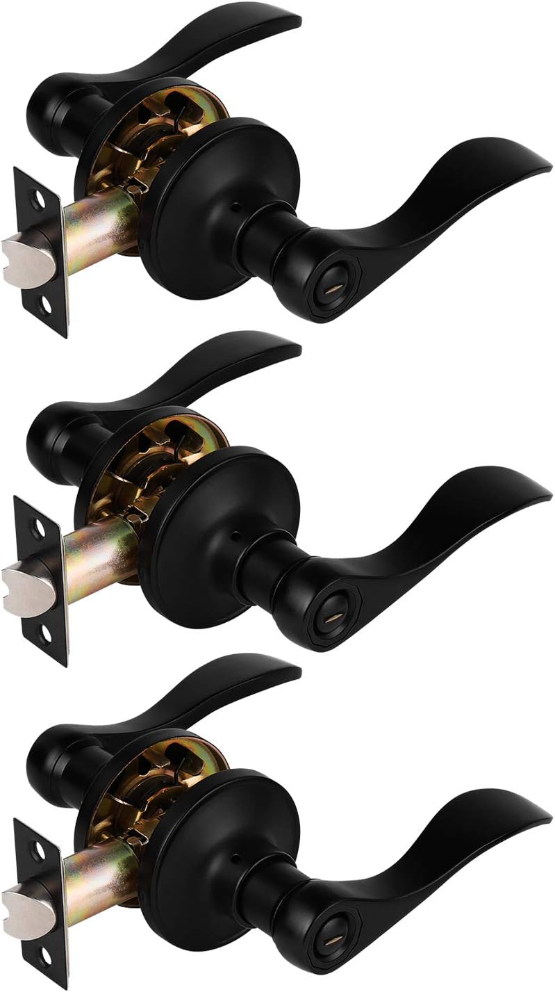 2 Pack Keyless Black Privacy Door Lever Lock Set F436