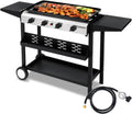 4 Burner Portable Propane Griddle with Electronic Ignition, 20000 BTU Flat Top Gas Grill with Nonstick Enameled Tray Q827