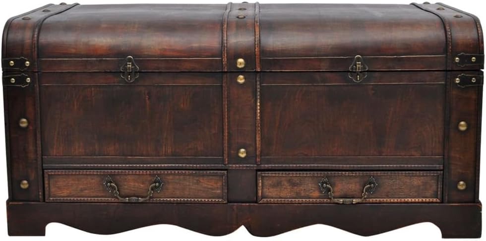 Vintage Wooden Treasure Chest Storage Trunk with 2 Drawers Y30634