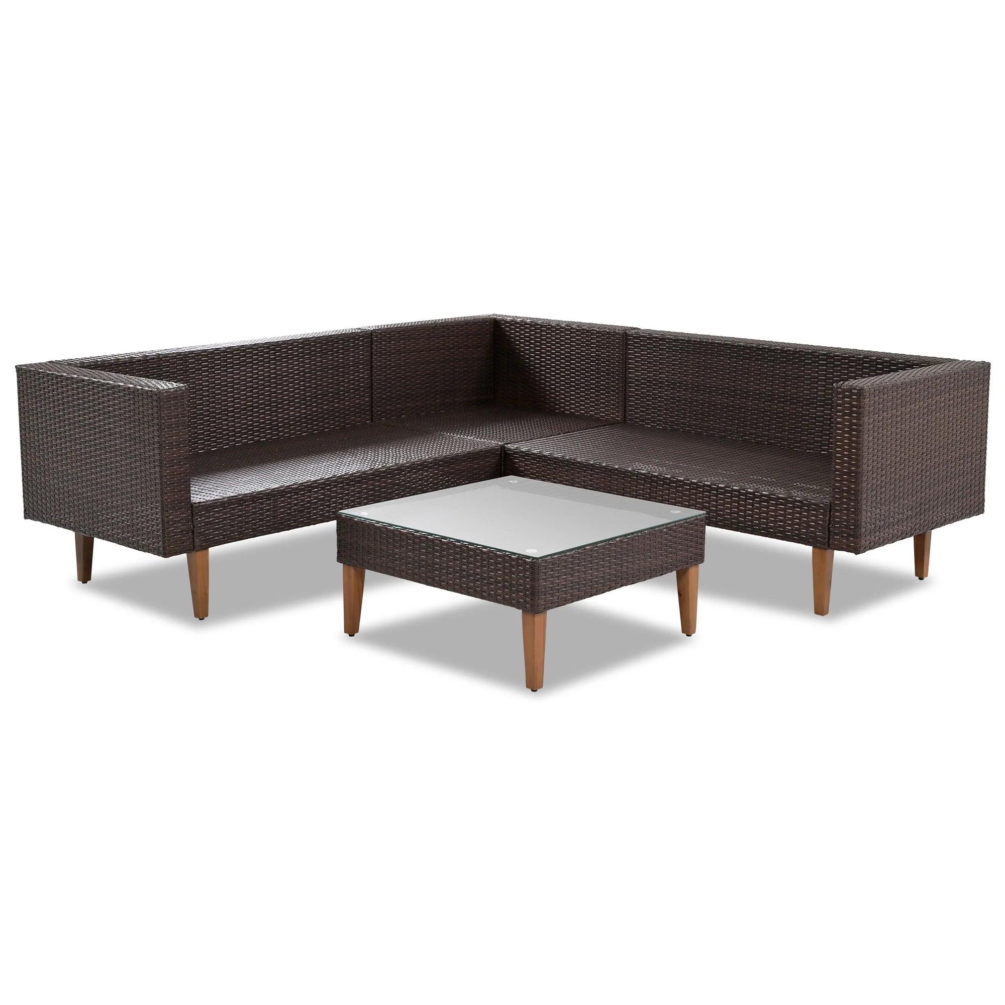Beige Cushions Brown Rattan L-Shape Outdoor Wicker Sofa Set B361