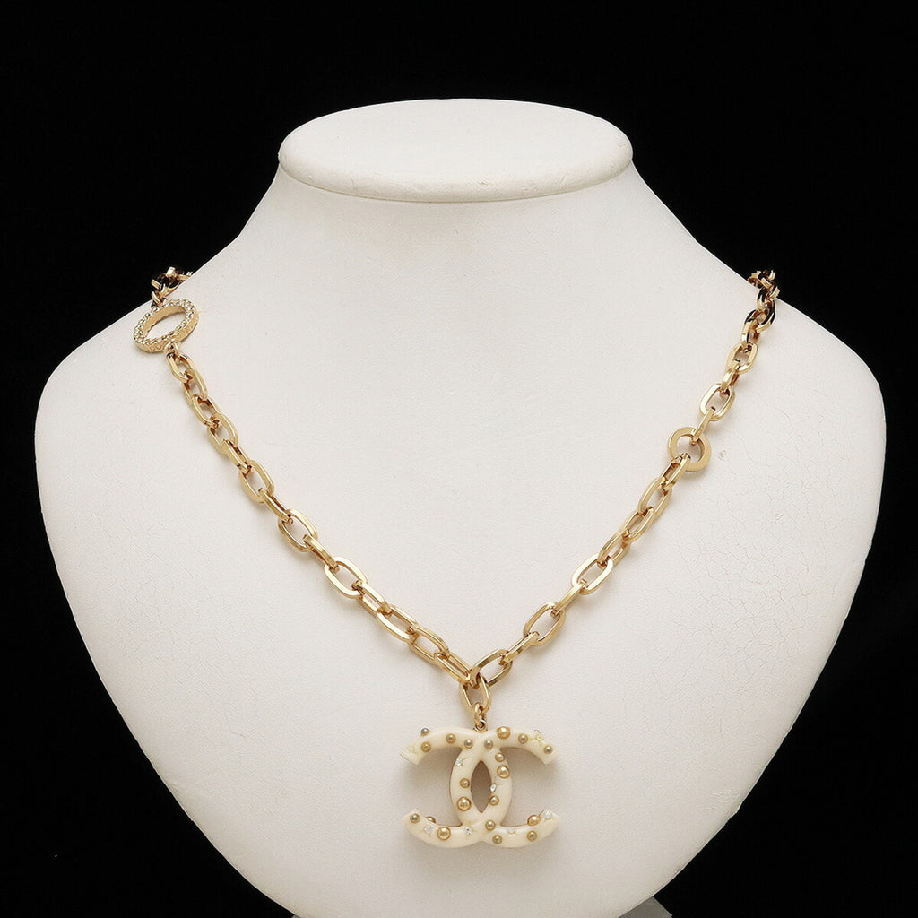 Ivory Gold Rhinestone Chain Necklace Pendant A420