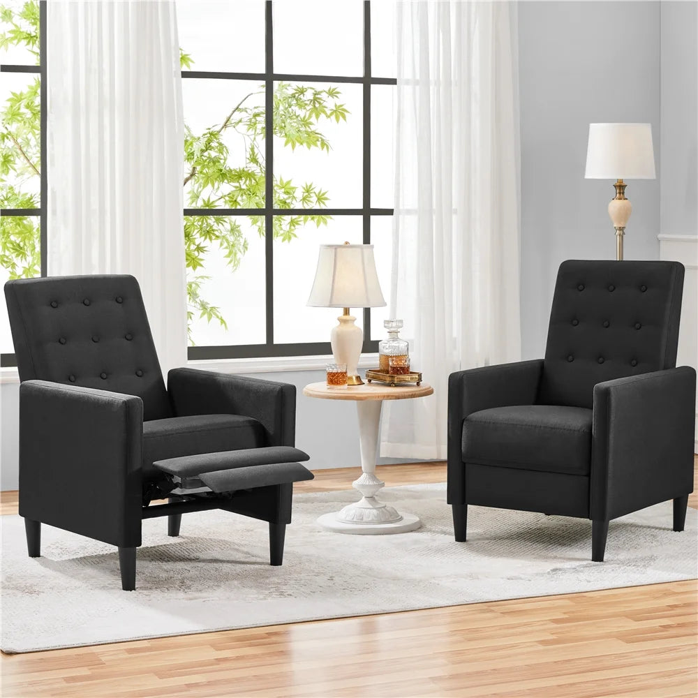 Black Fabric Tufted Recliner Chair with Adjustable Back & Footrest B9029