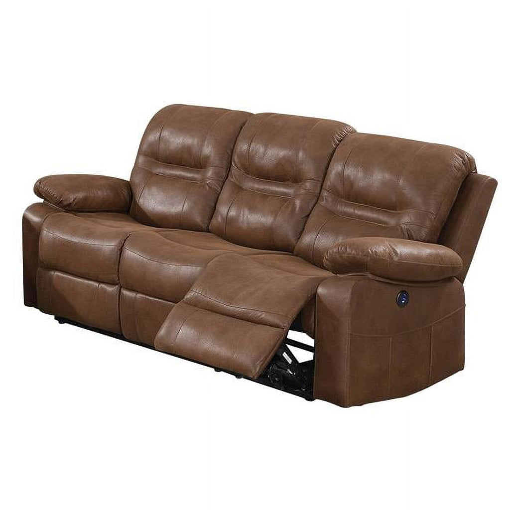 Brown Leatherette Reclining Sofa with USB Port E4912