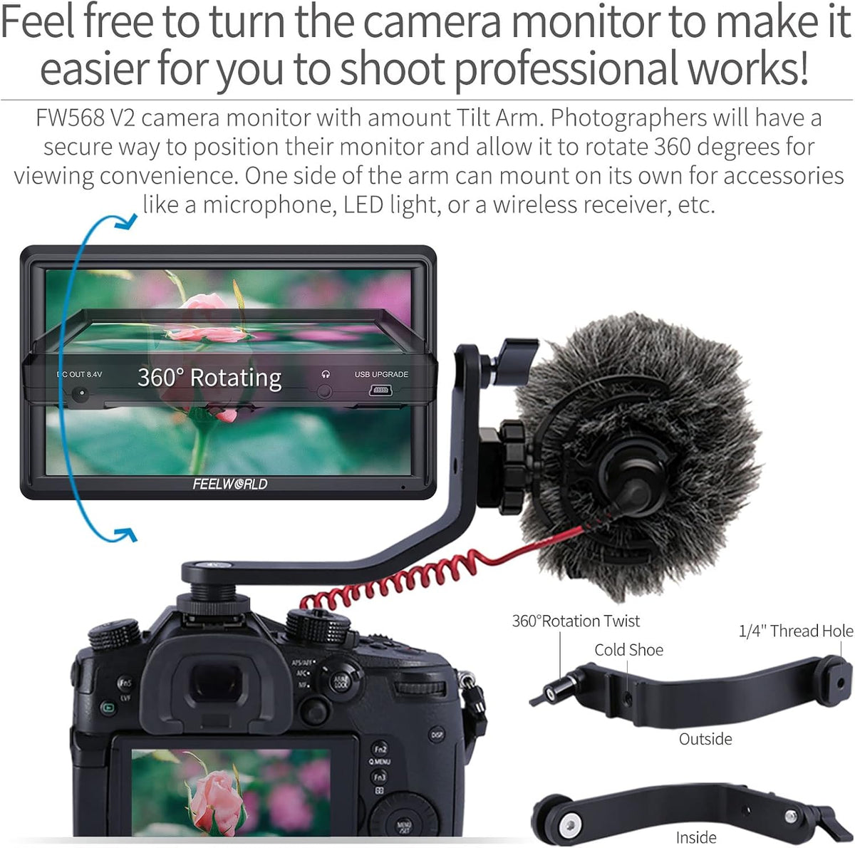 5.5 Inch 4k HDMI Camera Field Monitor with Sunshade and Tilt Arm Mount Z643