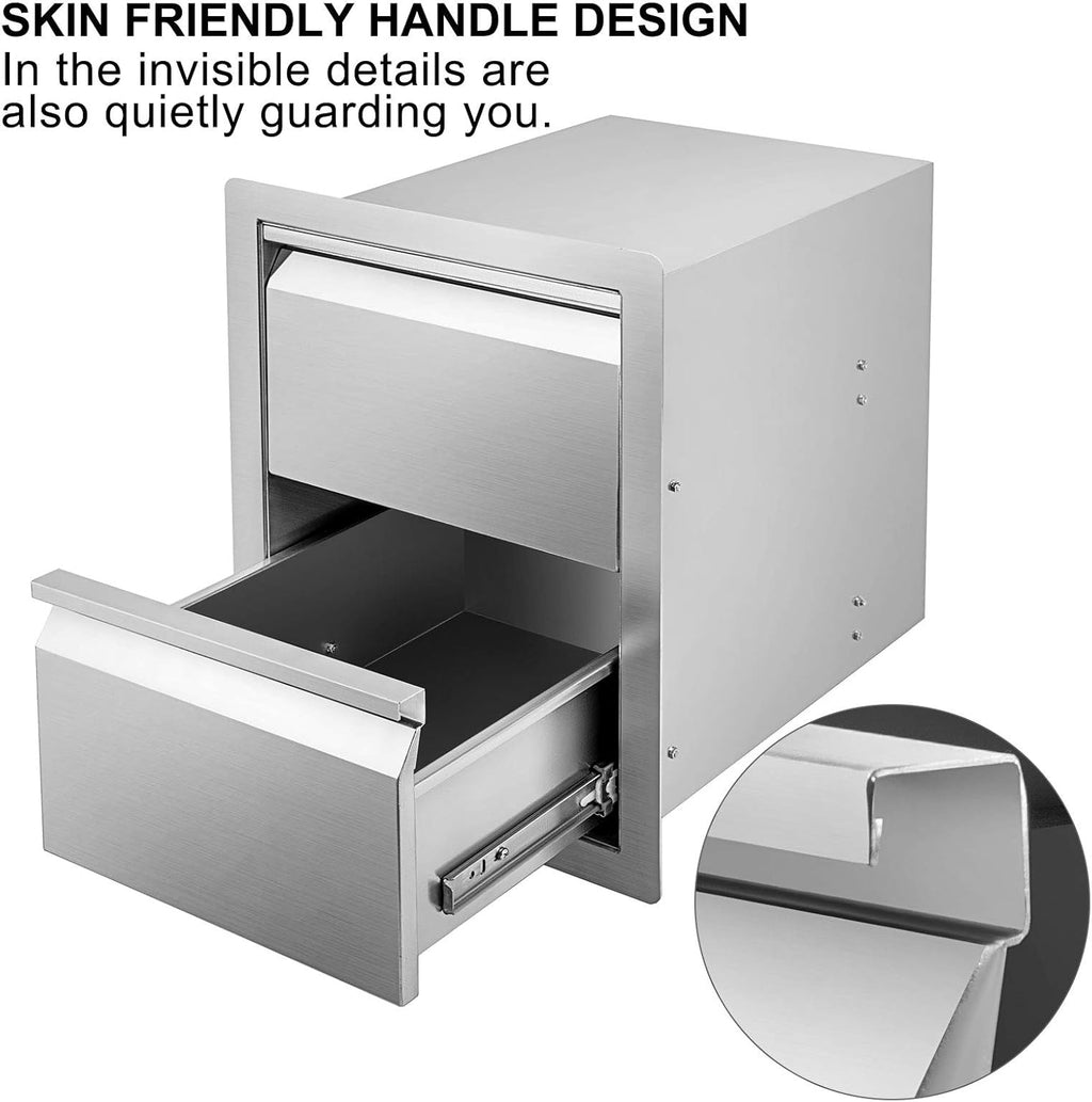Stainless Steel Double Access BBQ Drawers Box Frame Style Flush Mount Outdoor Kitchen Storage Double Drawers P943906