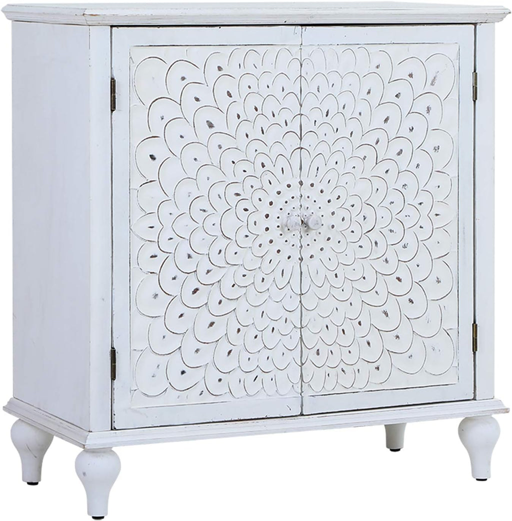 Storage Cabinet with 2 Doors, Distressed Console Cabinet with Wooden Frame, White G405409