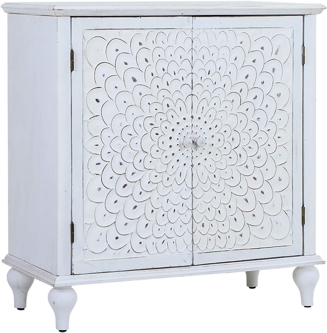 Storage Cabinet with 2 Doors, Distressed Console Cabinet with Wooden Frame, White G405409