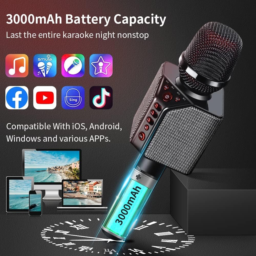 Wireless Bluetooth Karaoke Microphone, 3-in-1 Portable Handheld Mic Speaker, 8h Sing O94336