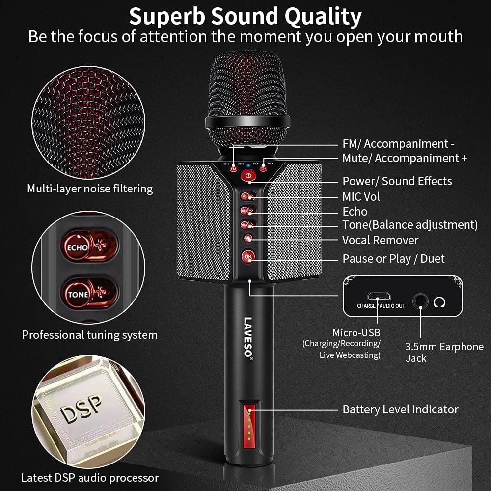 Wireless Bluetooth Karaoke Microphone, 3-in-1 Portable Handheld Mic Speaker, 8h Sing O94336