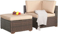 2-Piece Patio Furniture Sofa Set, Outdoor Sectional Sofa, Brown PE Wicker Rattan Conversation Set, Outdoor Loveseat, Beige Cushion A549978