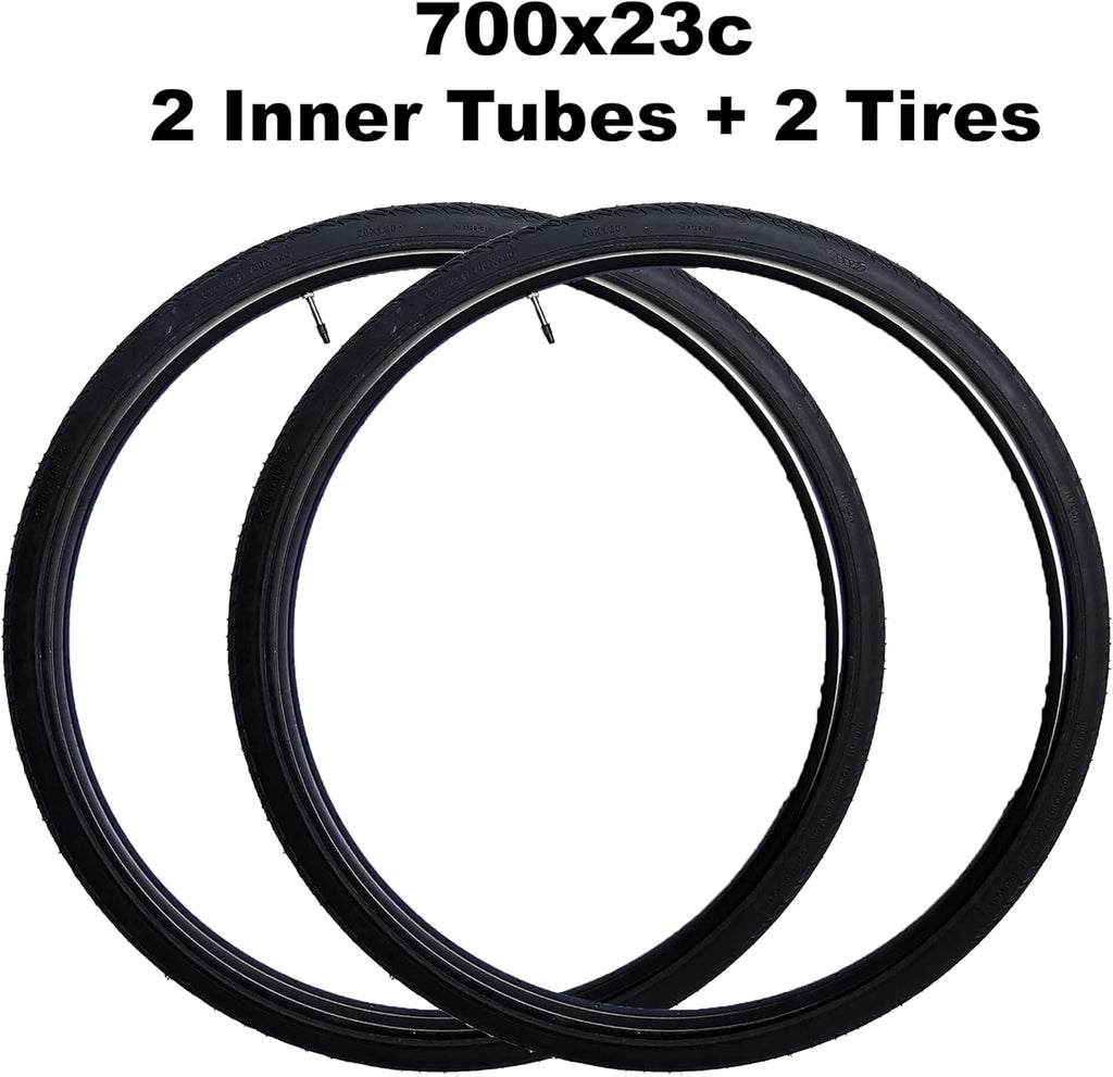 (2 Set) 28 Inches 700x23c Replacement Road Bike Tires and Inner Tubes with 48mm Reinforced Brass Presta Valves and 2 Tire Levers C693