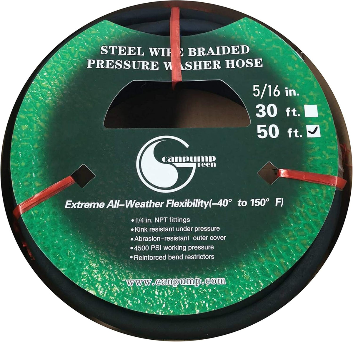 4000 PSI Black 5/16 x 50 FT Wire Braided Rubber Pressure Washer Hose J319111