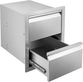 Stainless Steel Double Access BBQ Drawers Box Frame Style Flush Mount Outdoor Kitchen Storage Double Drawers P943906