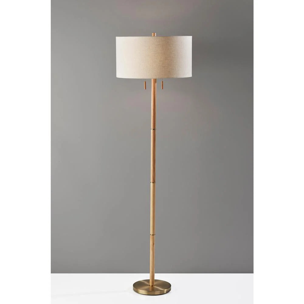 Natural Rubberwood Base & Antique Brass Floor Lamp H695986