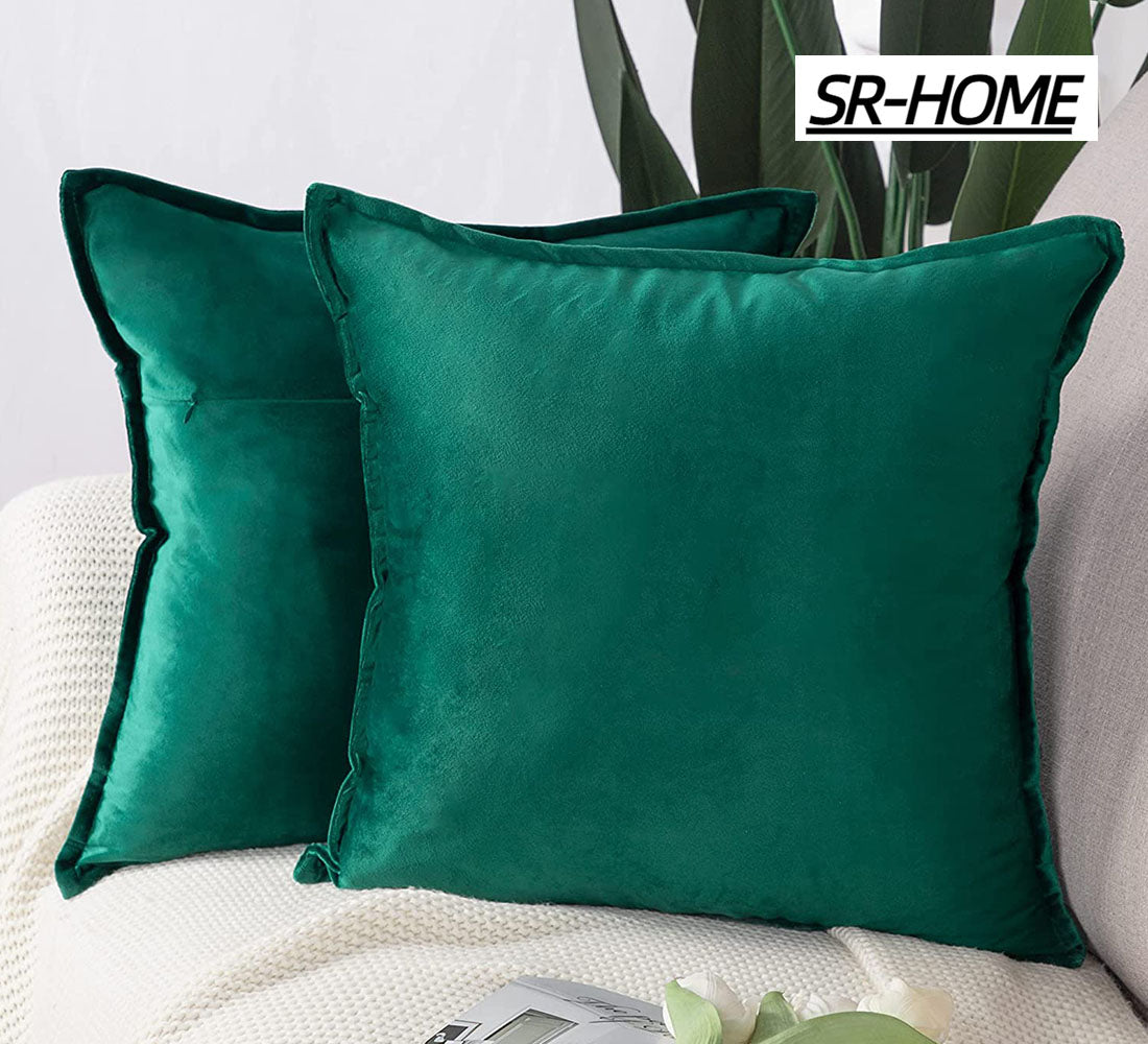Set of 2 Velvet Decorative Throw Pillow Covers with Fringe Cushion Case G956