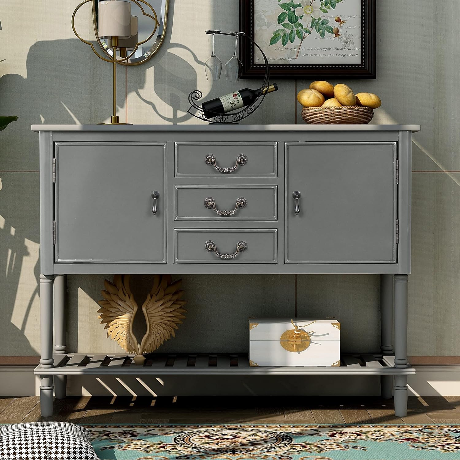 Black Solid Wood Console Table with 2 Drawers E4155