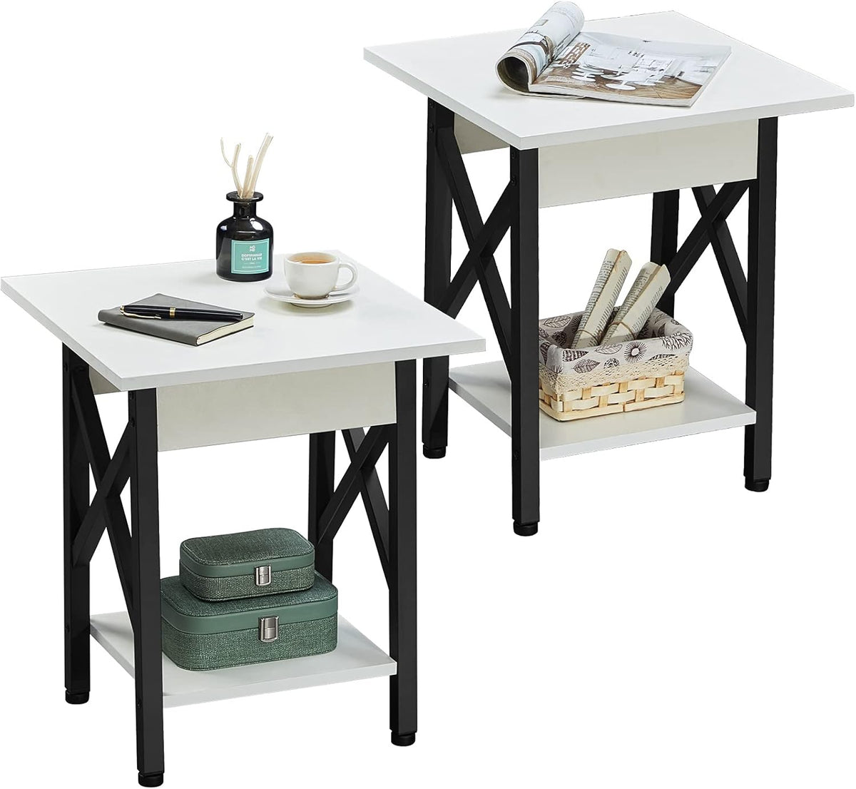 Rustic Walnut Pack of 2 End Table with Storage Shelf R819685