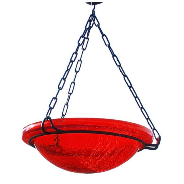 Red Crackle Birdbath with Rail Mount Bracket Z89858