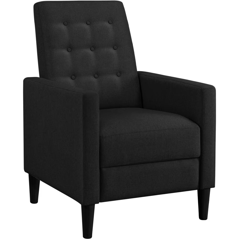 Black Fabric Tufted Recliner Chair with Adjustable Back & Footrest B9029