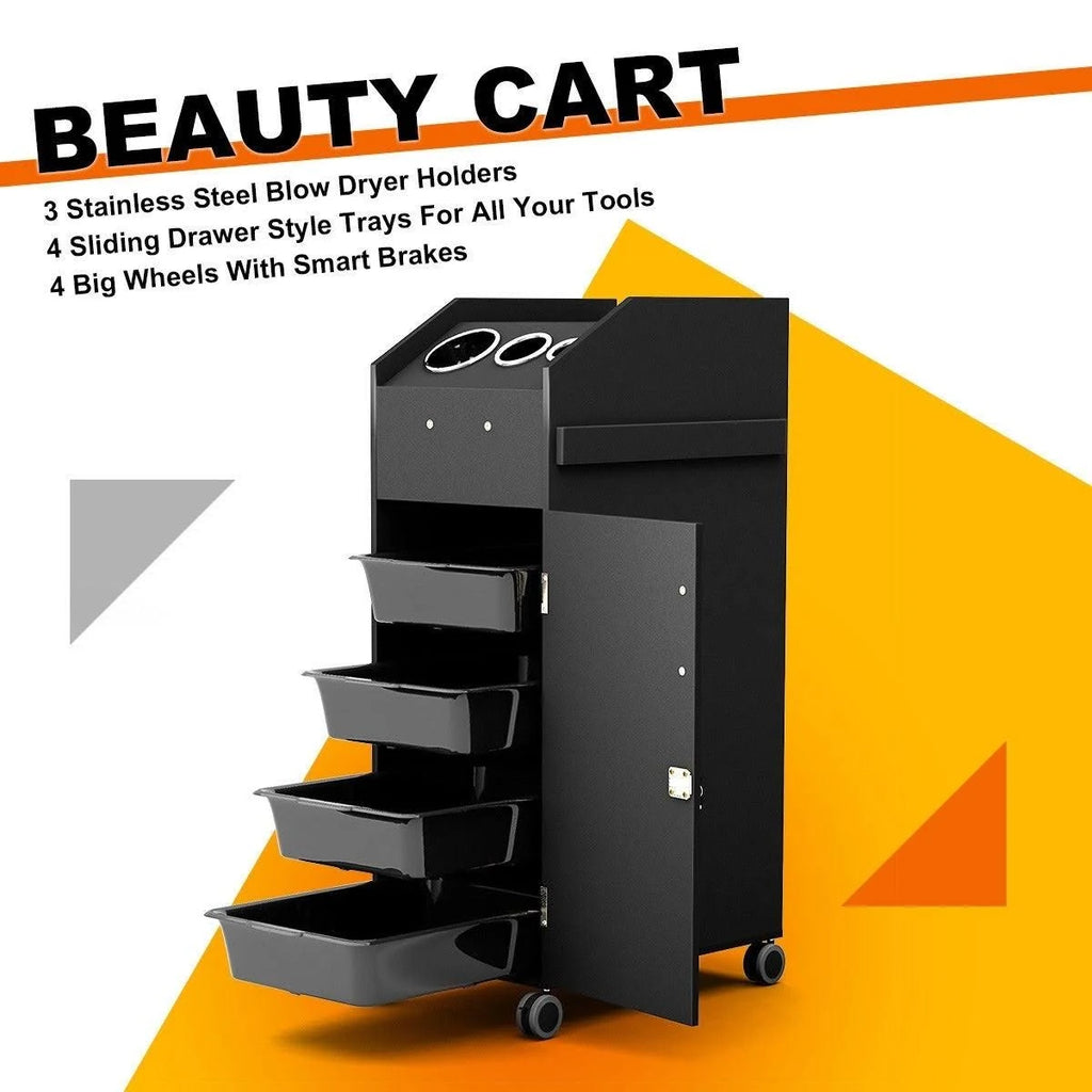 Black Salon Trolley Cart with 4 Storage Trays Z6737