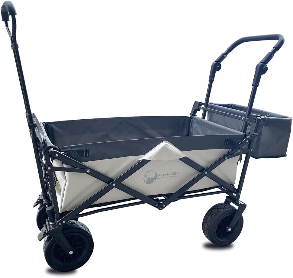 Blue Heavy Duty Collapsible Wagon with Adjustable Push Handle and Brake H87684