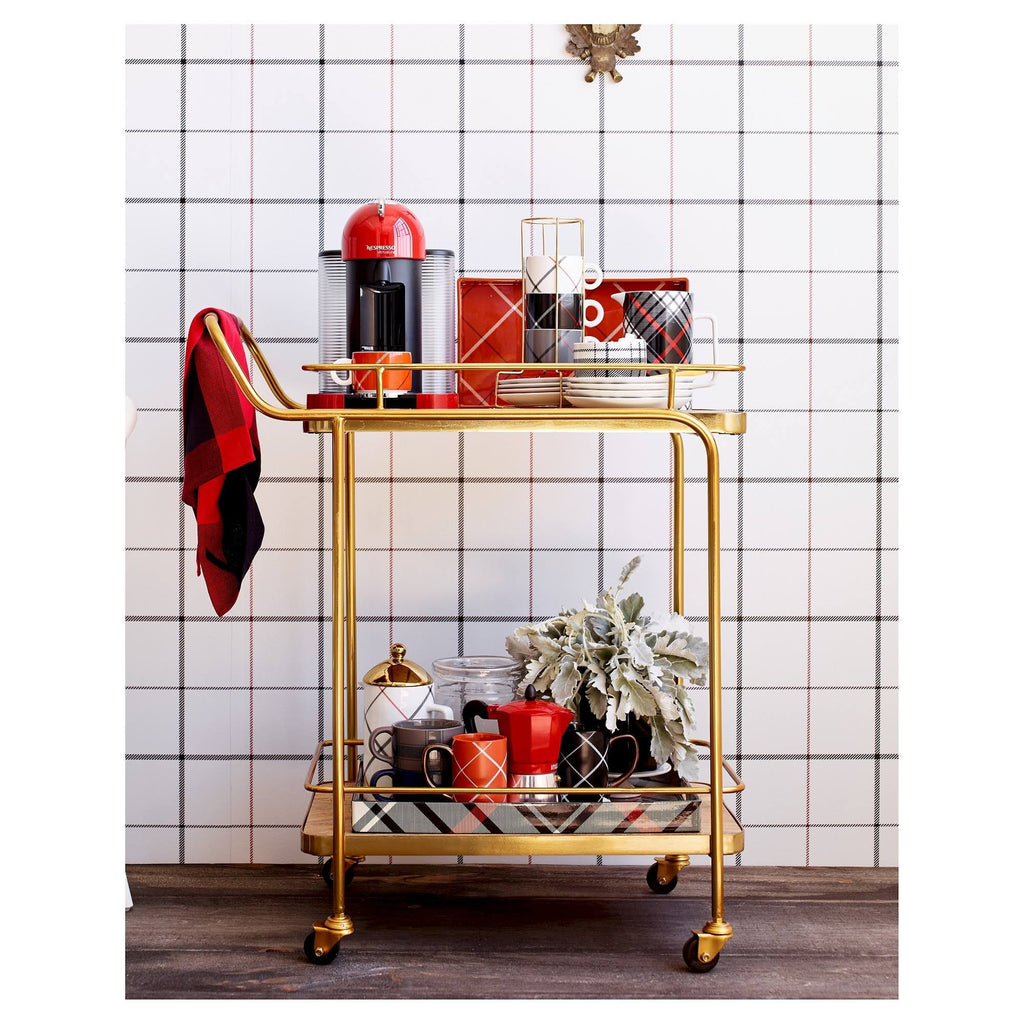 Gold Metal Wood Leather Bar Cart L21393