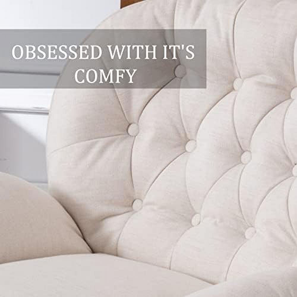 White Linen Swivel Chair with Ottoman G39318