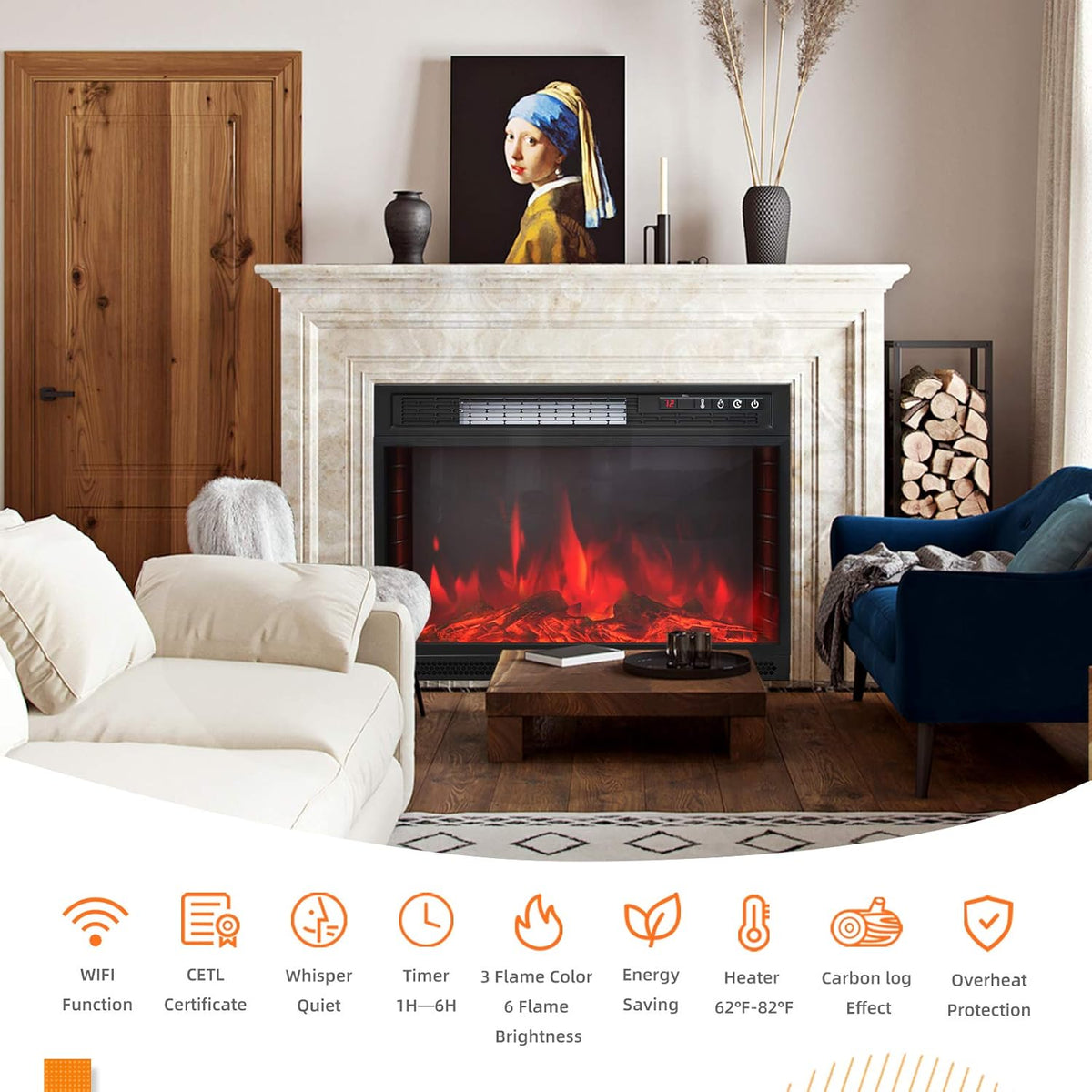 Electric Fireplace Insert with Remote Control 500W/1500W F7343