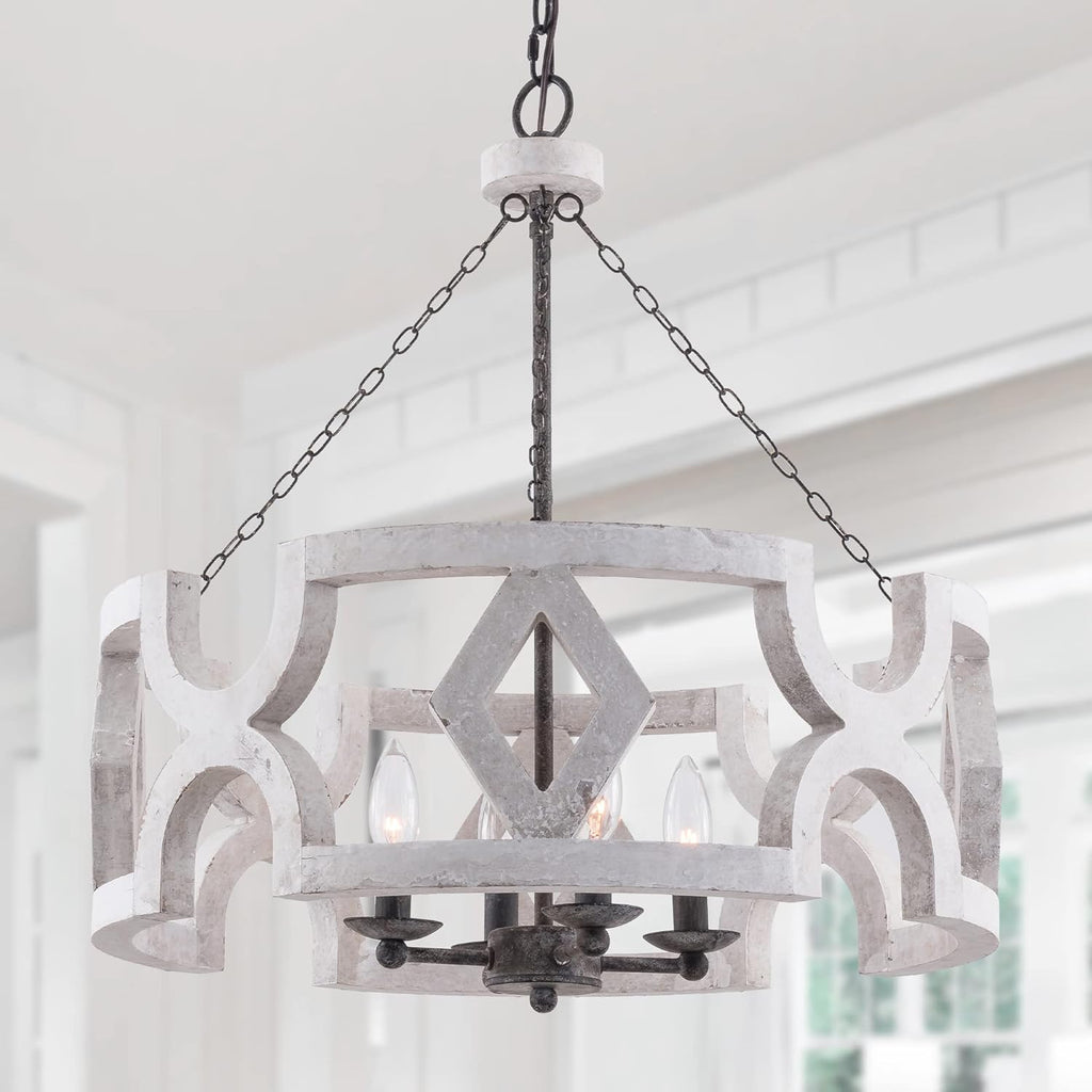 Distressed White 4-Light Drum Chandelier E38981