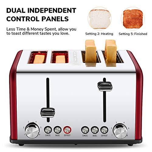 Red 4 Slice Stainless Steel Toaster R895