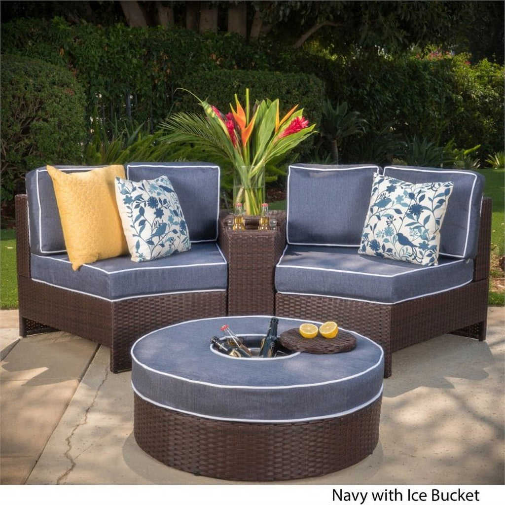Navy Blue 4 Piece Outdoor Wicker Sectional Sofa Set Q525144