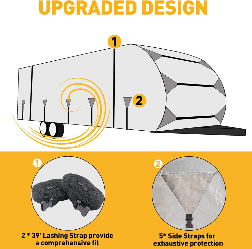 RV Trailer Cover 300D Waterproof Windproof Anti-UV for 24'-27' RV with Jack Cover A131011