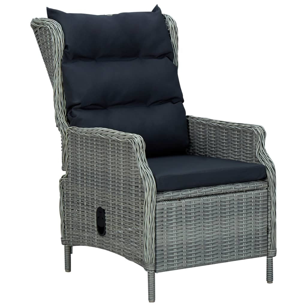 Light Gray Poly Rattan Reclining Patio Chair with Footstool J562