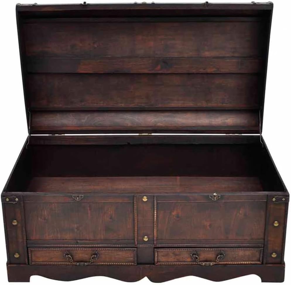 Vintage Wooden Treasure Chest Storage Trunk with 2 Drawers Y30634