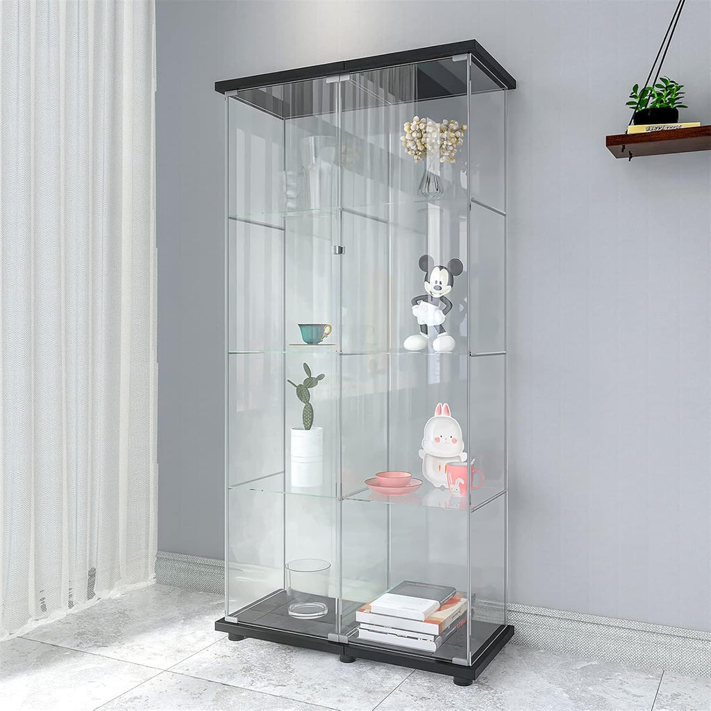 Black 4-Shelf Glass Display Cabinet with Door L232