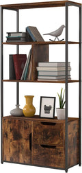 Industrial 5 Tier Bookshelf with 2 Drawers and Cabinet, Rustic Brown M132684