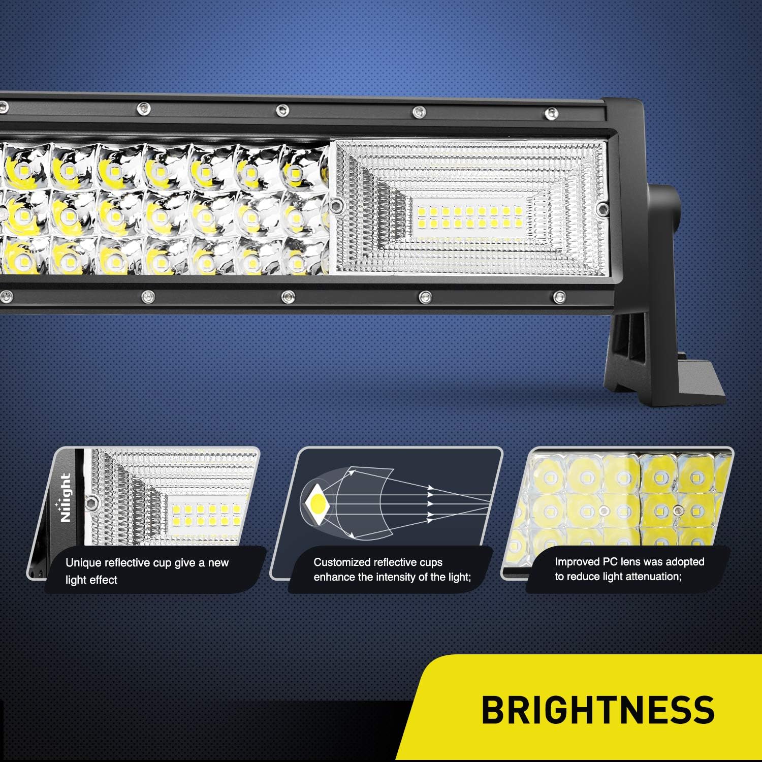 32Inch 378W Triple Row LED Light Bar Flood Spot Combo Pack of 2 H648