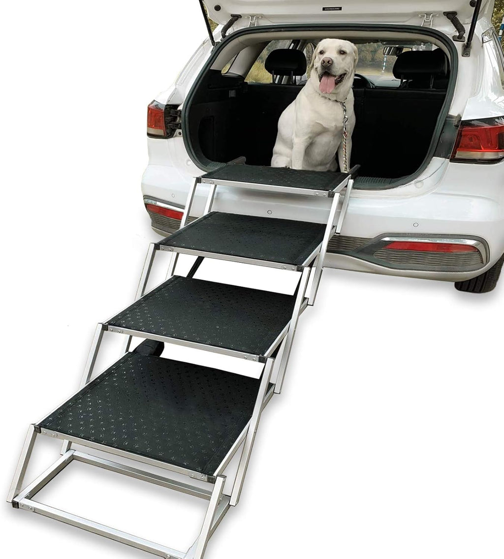 Foldable Dog Car Stairs, Aluminum Frame 4 Steps Lightweight Pet Stairs H164915