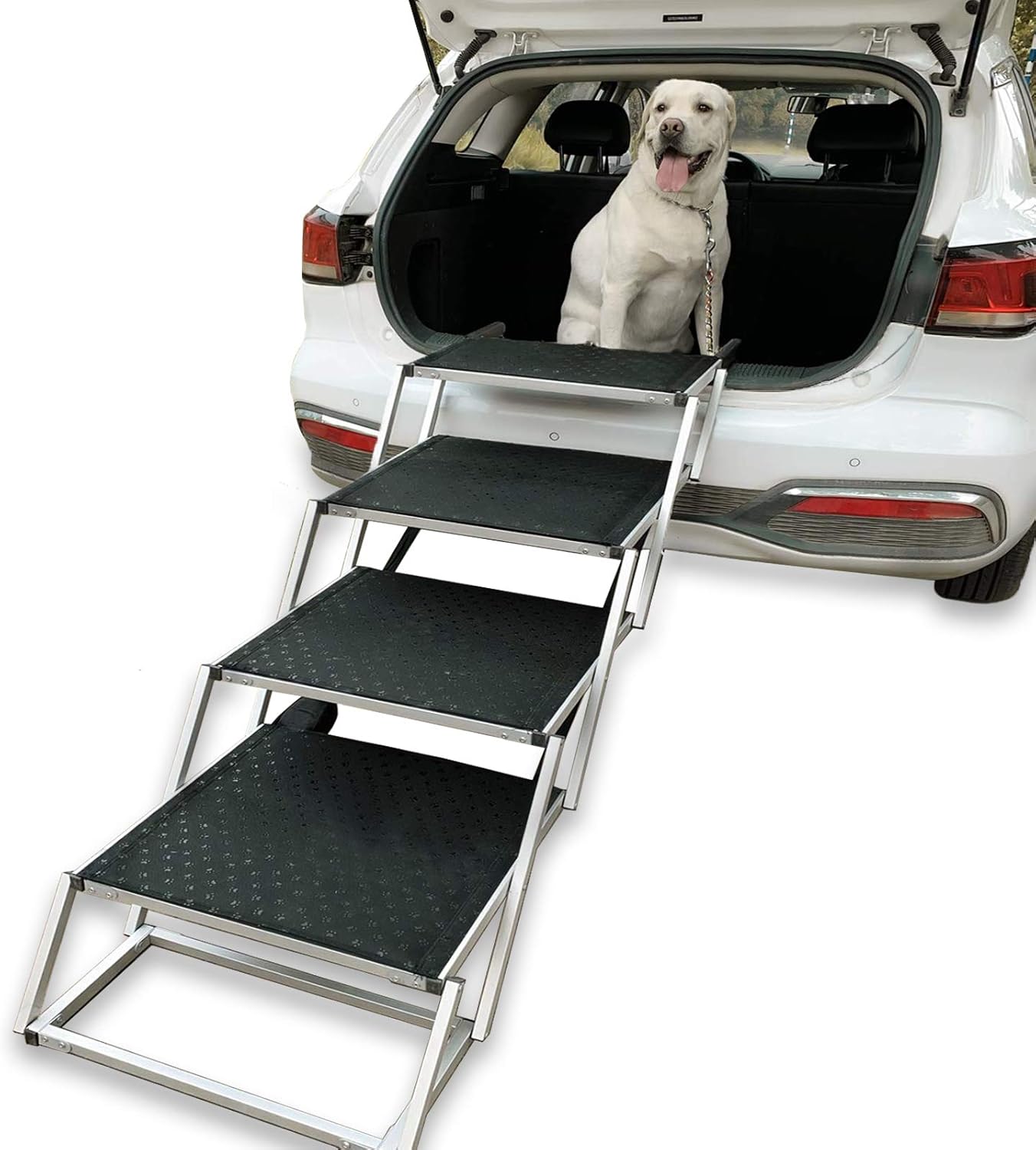 Foldable Dog Car Stairs, Aluminum Frame 4 Steps Lightweight Pet Stairs H164915