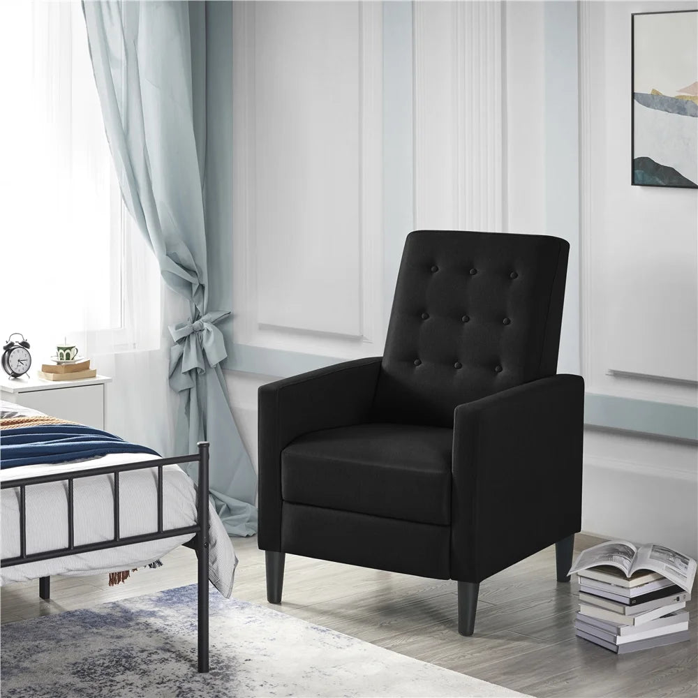 Black Fabric Tufted Recliner Chair with Adjustable Back & Footrest B9029